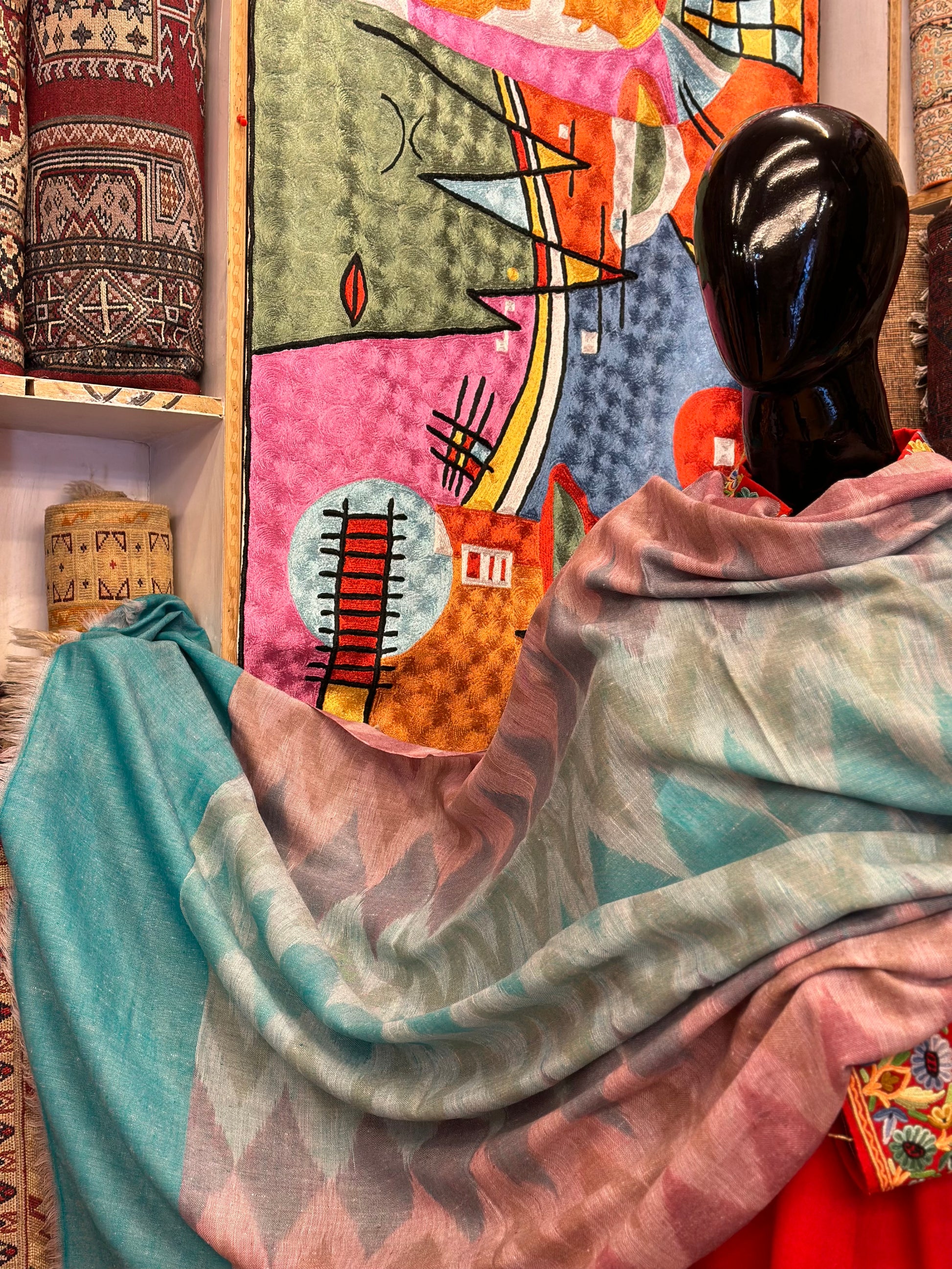 Multicolour Ikat Pashmina Shawl ArtAsiaHandicrafts