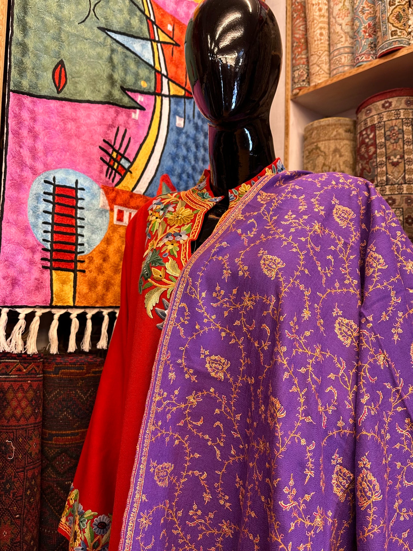 Purple Sozni Pashmina Scarf ArtAsiaHandicrafts