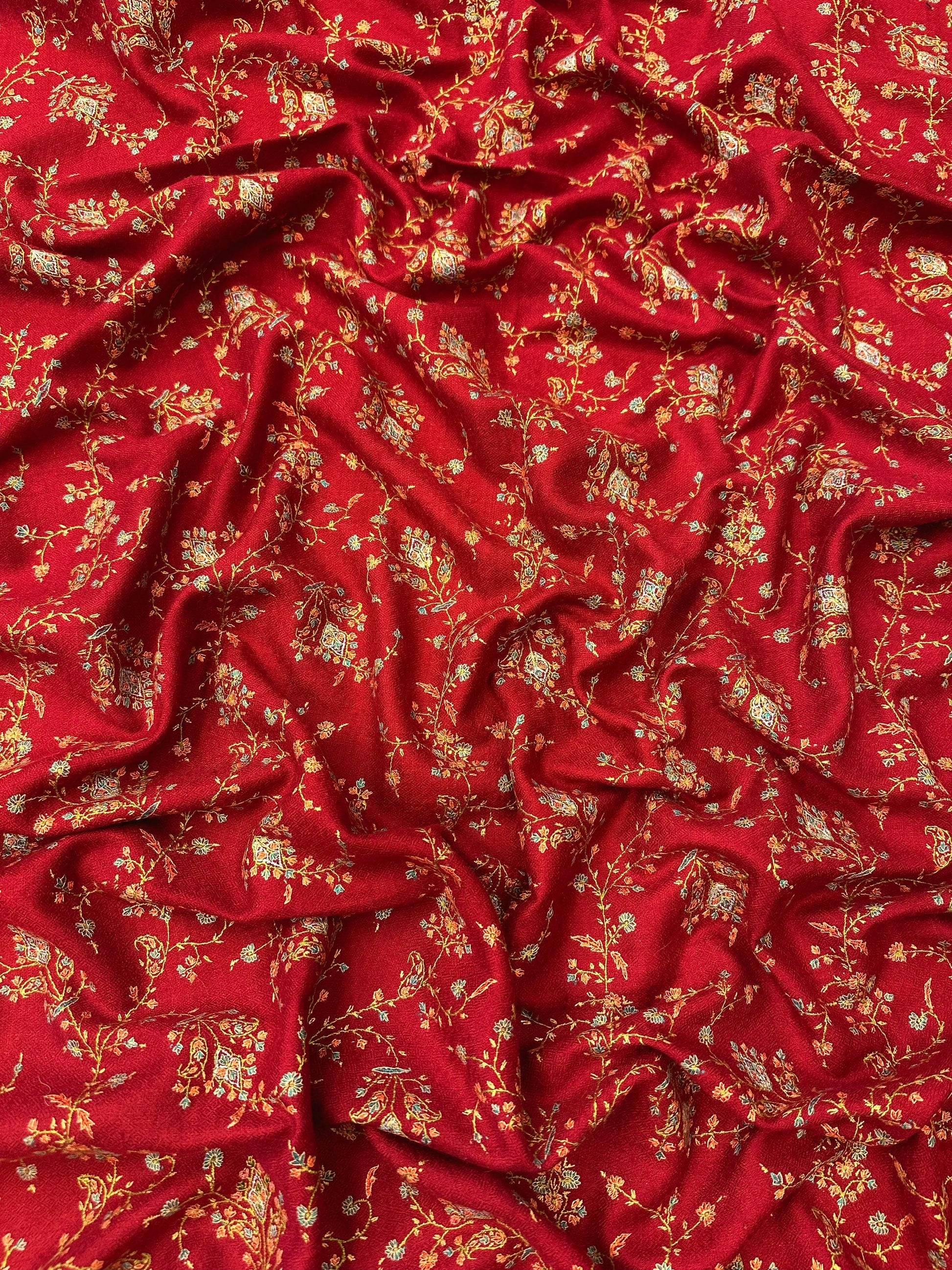 Red Sozni Pashmina Scarf ArtAsiaHandicrafts