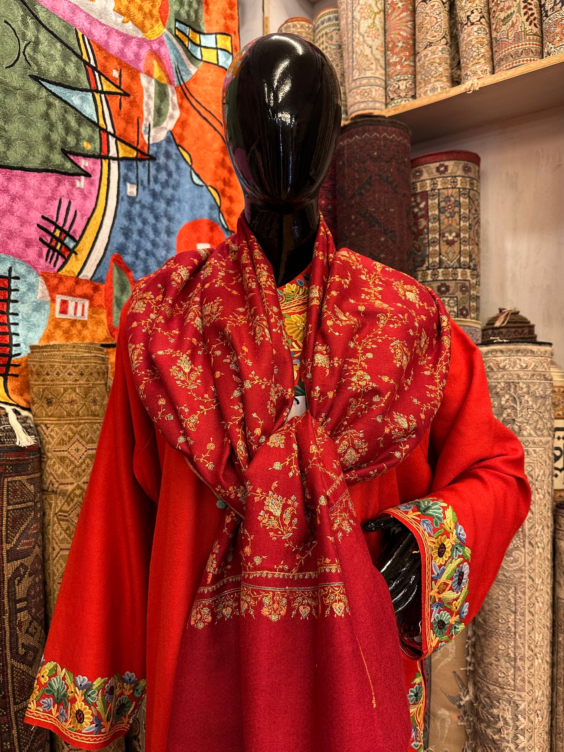 Red Sozni Pashmina Scarf ArtAsiaHandicrafts