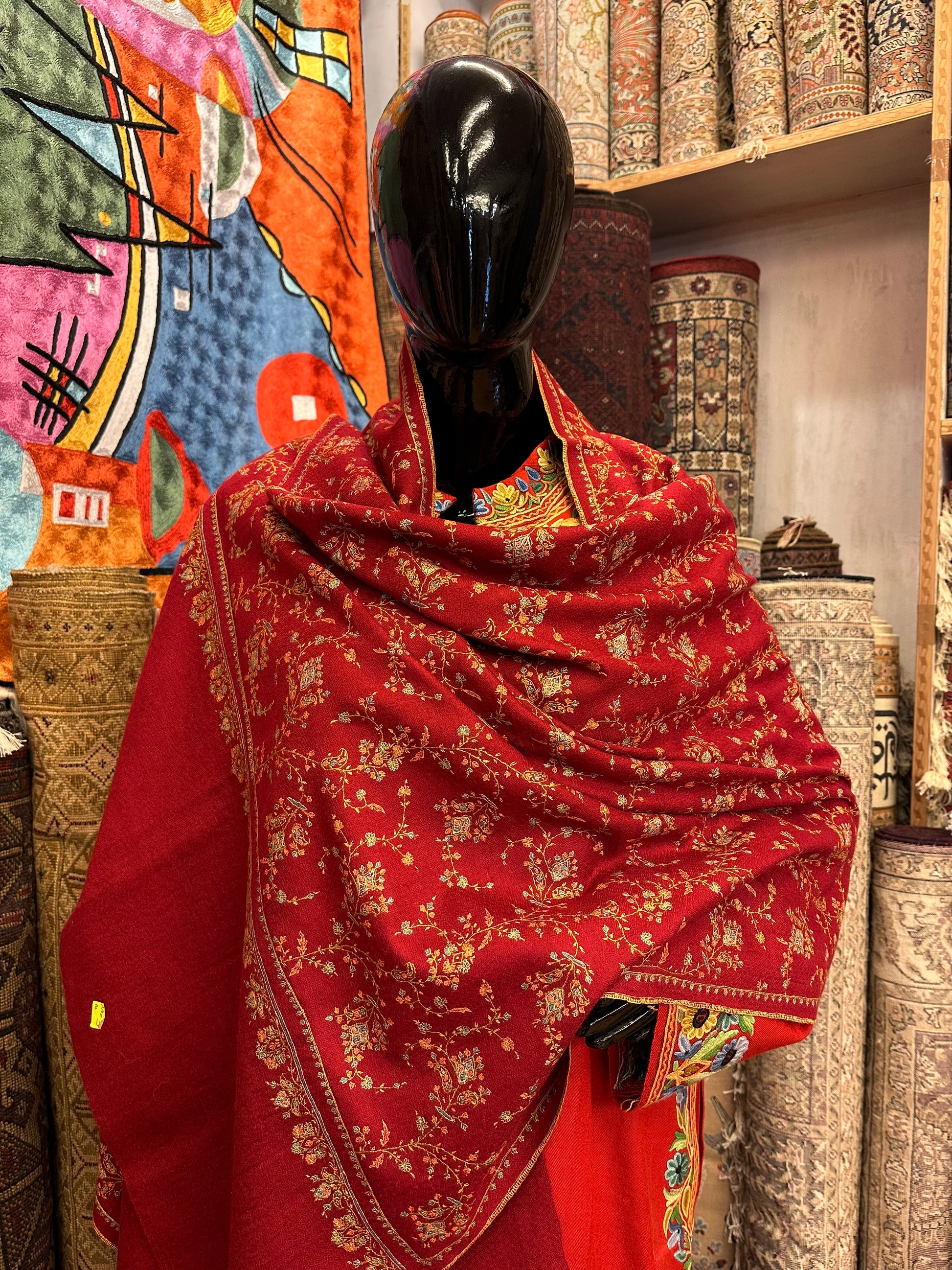 Red Sozni Pashmina Scarf ArtAsiaHandicrafts