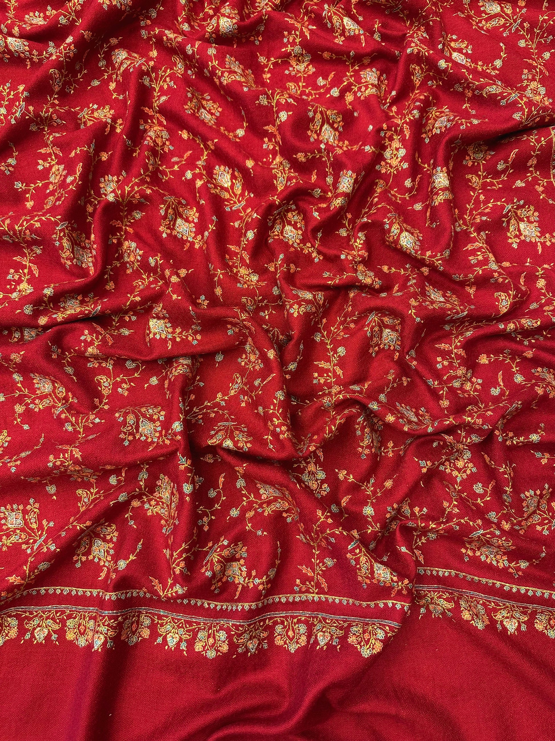 Red Sozni Pashmina Scarf ArtAsiaHandicrafts