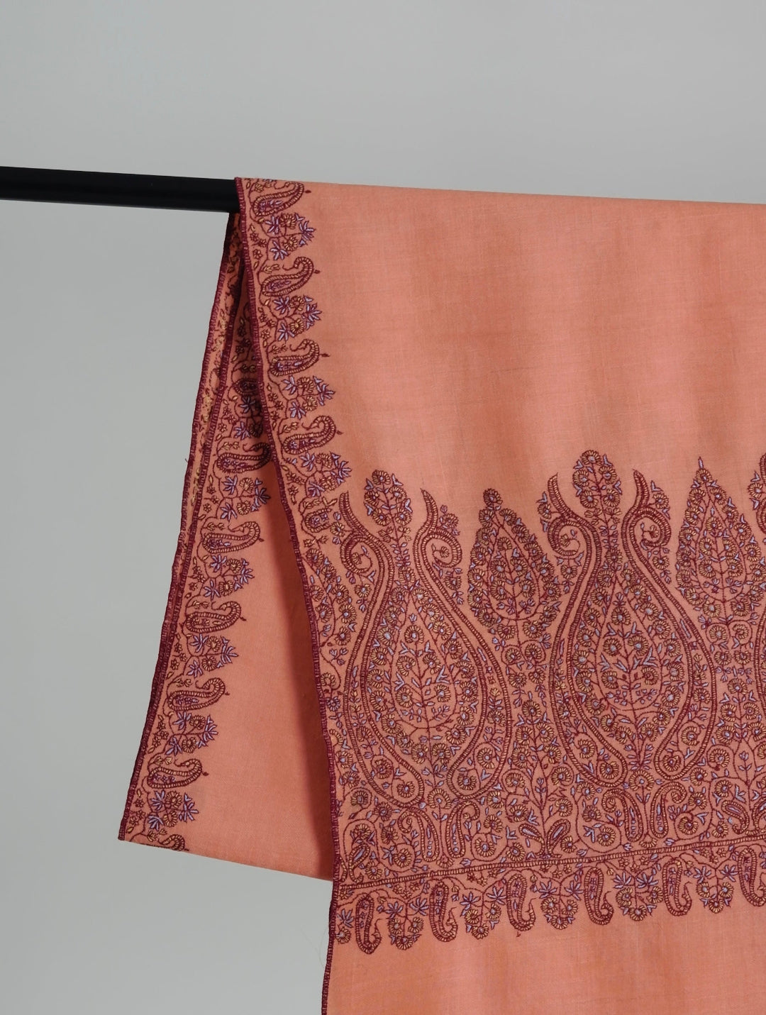 HANDMADE SOZNI DRAPE PASTEL PEACH PASHMINA SHAWL