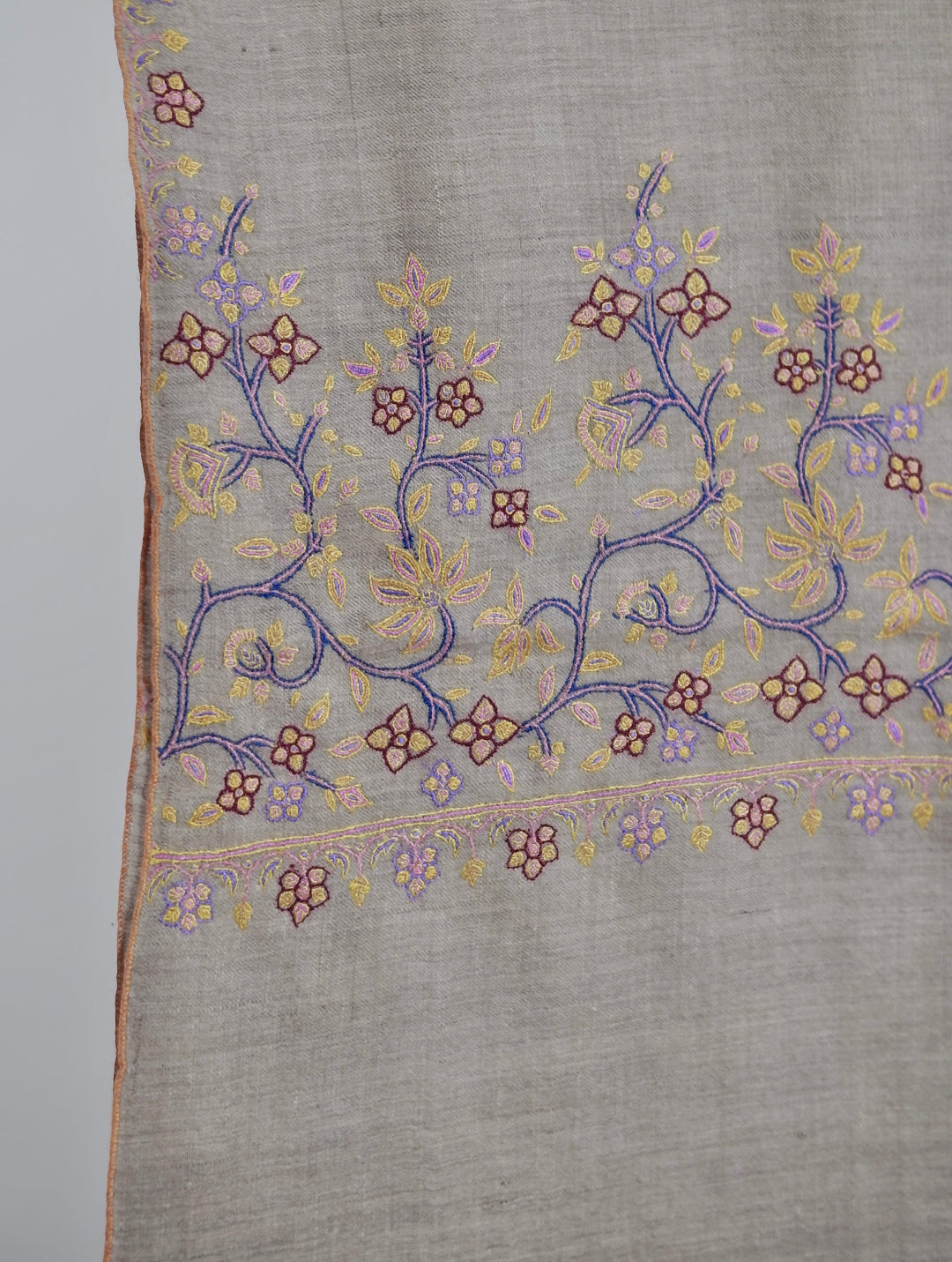 EMBELLISHED SOZNI ADORN SILVER BEIGE PASHMINA SHAWL