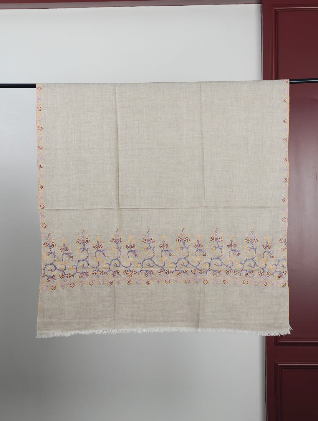 EMBELLISHED SOZNI ADORN SILVER BEIGE PASHMINA SHAWL