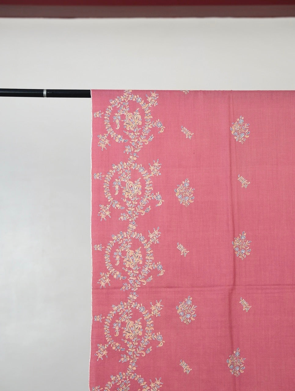 FINEST EMBROIDERED DRAPE ROSE PINK PASHMINA SHAWL