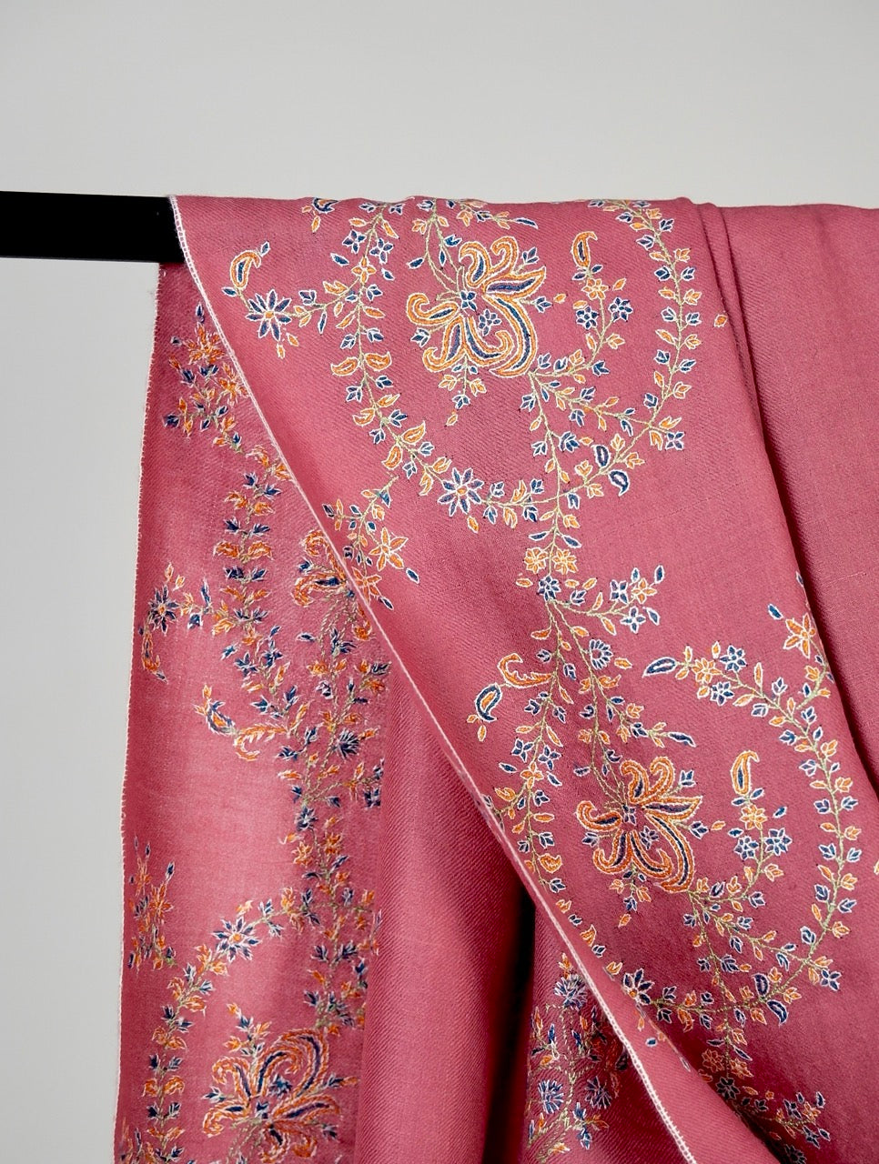 FINEST EMBROIDERED DRAPE ROSE PINK PASHMINA SHAWL