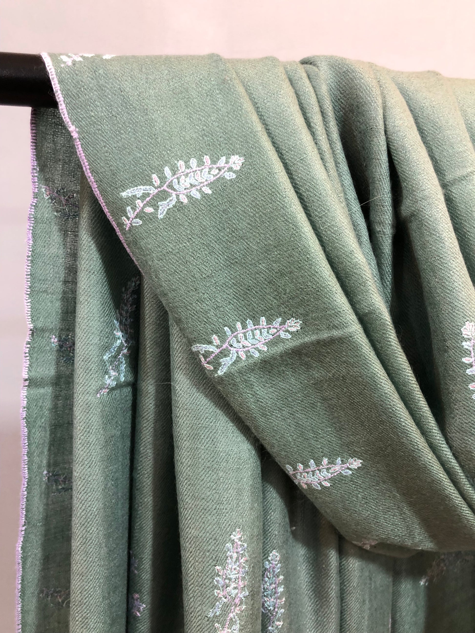 Sage Green Sozni Pashmina Shawl ArtAsiaHandicrafts