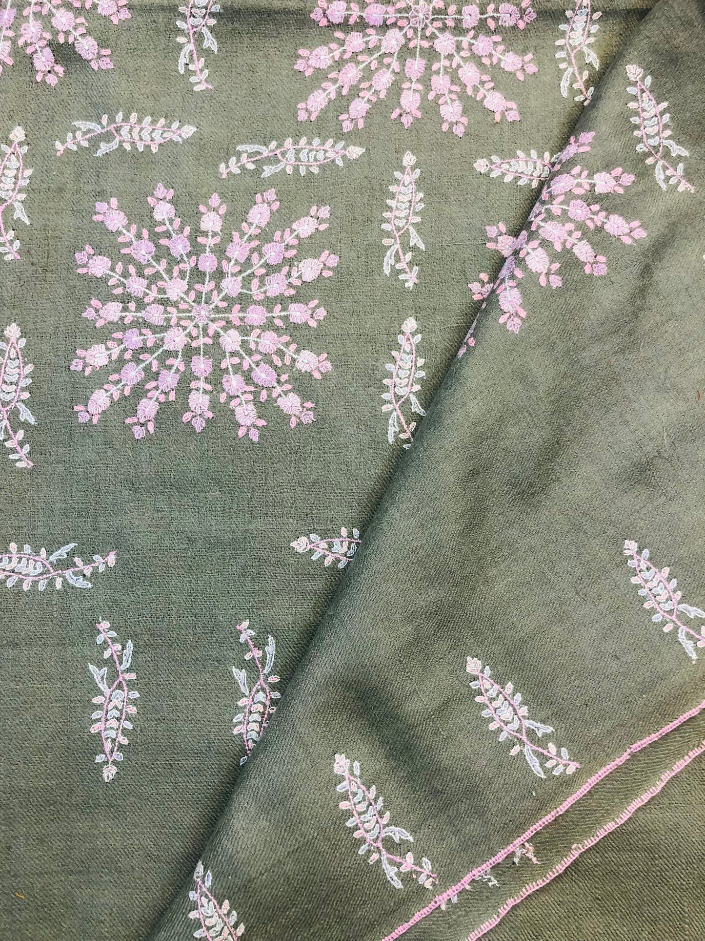 Sage Green Sozni Pashmina Shawl ArtAsiaHandicrafts