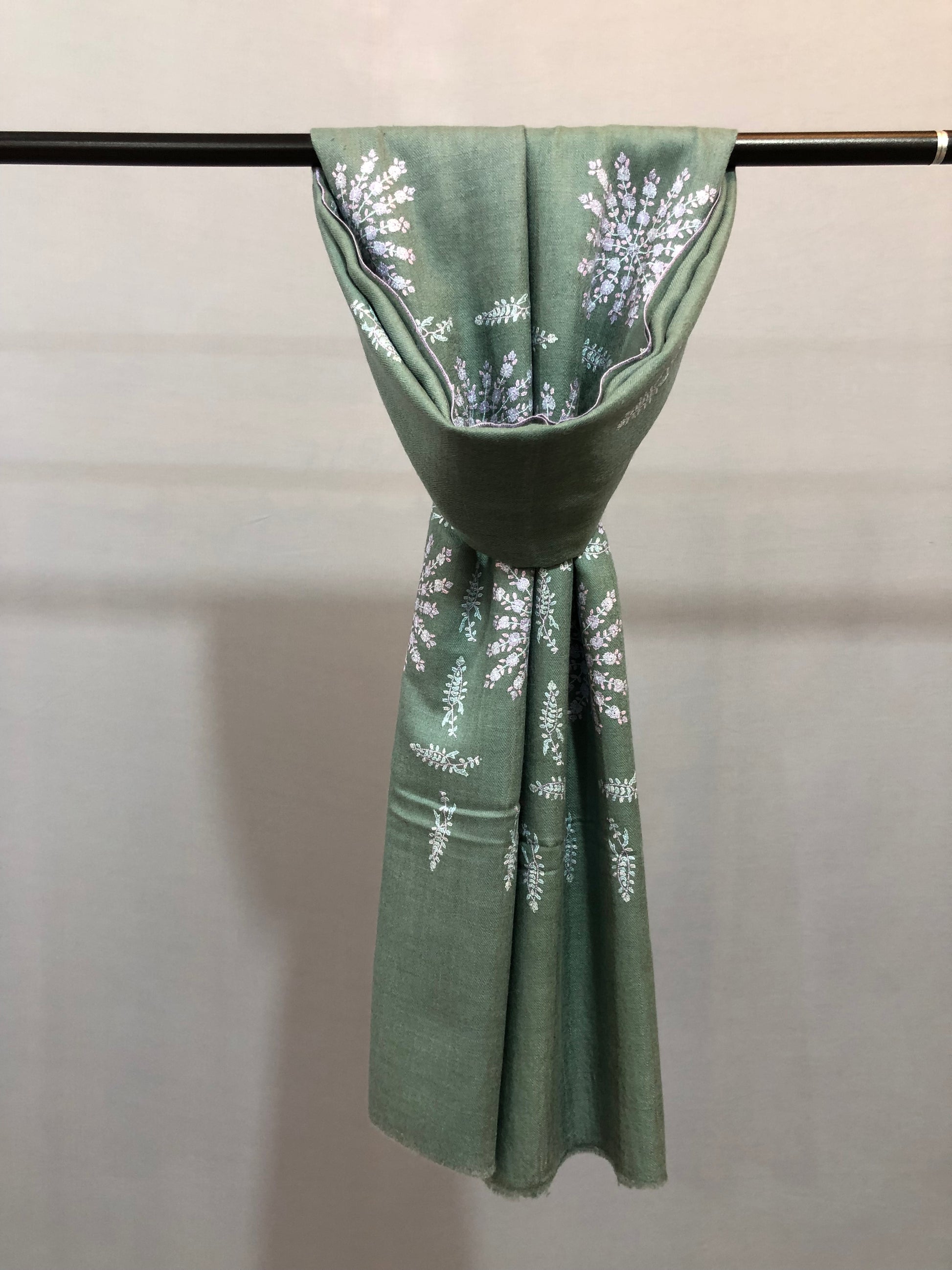 Sage Green Sozni Pashmina Shawl ArtAsiaHandicrafts