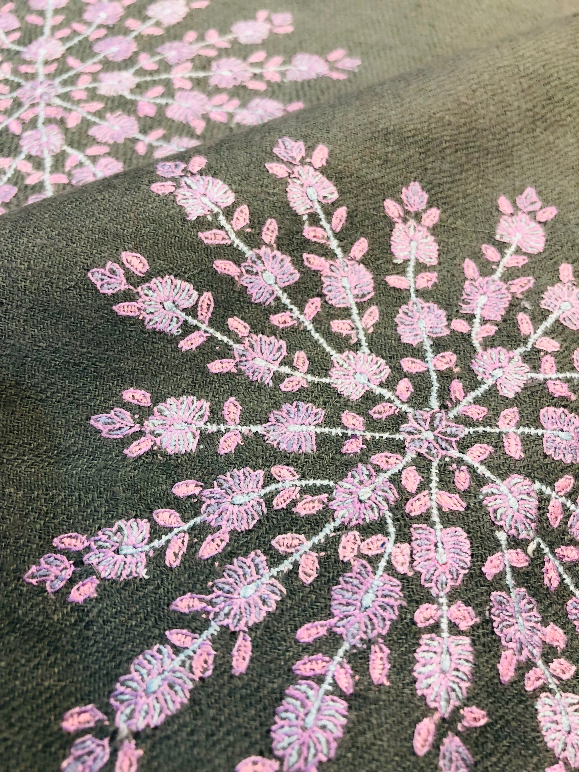 Sage Green Sozni Pashmina Shawl ArtAsiaHandicrafts