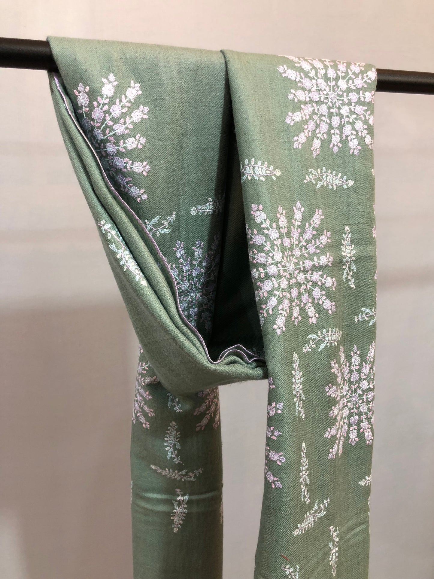Sage Green Sozni Pashmina Shawl ArtAsiaHandicrafts
