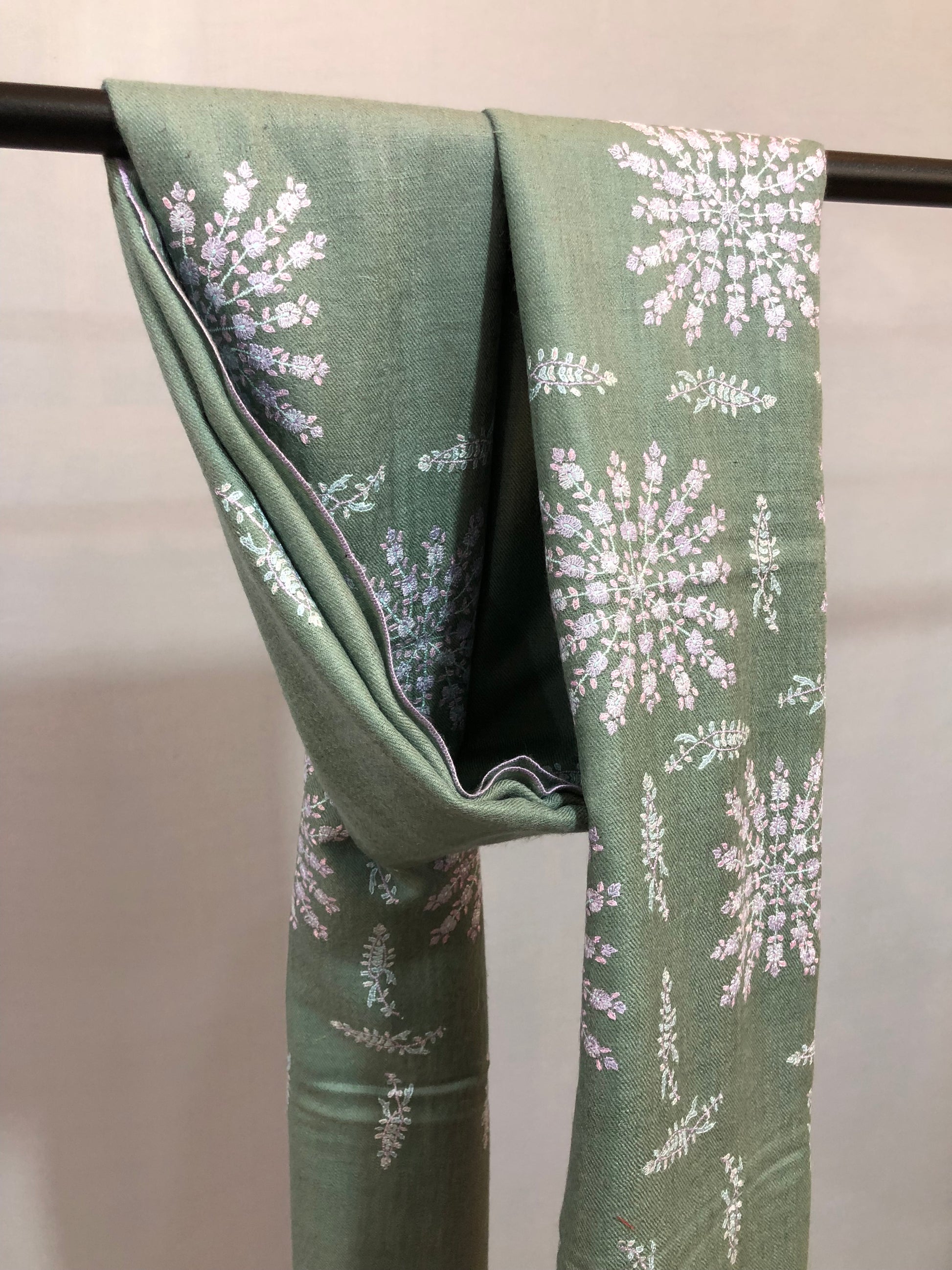 Sage Green Sozni Pashmina Shawl ArtAsiaHandicrafts