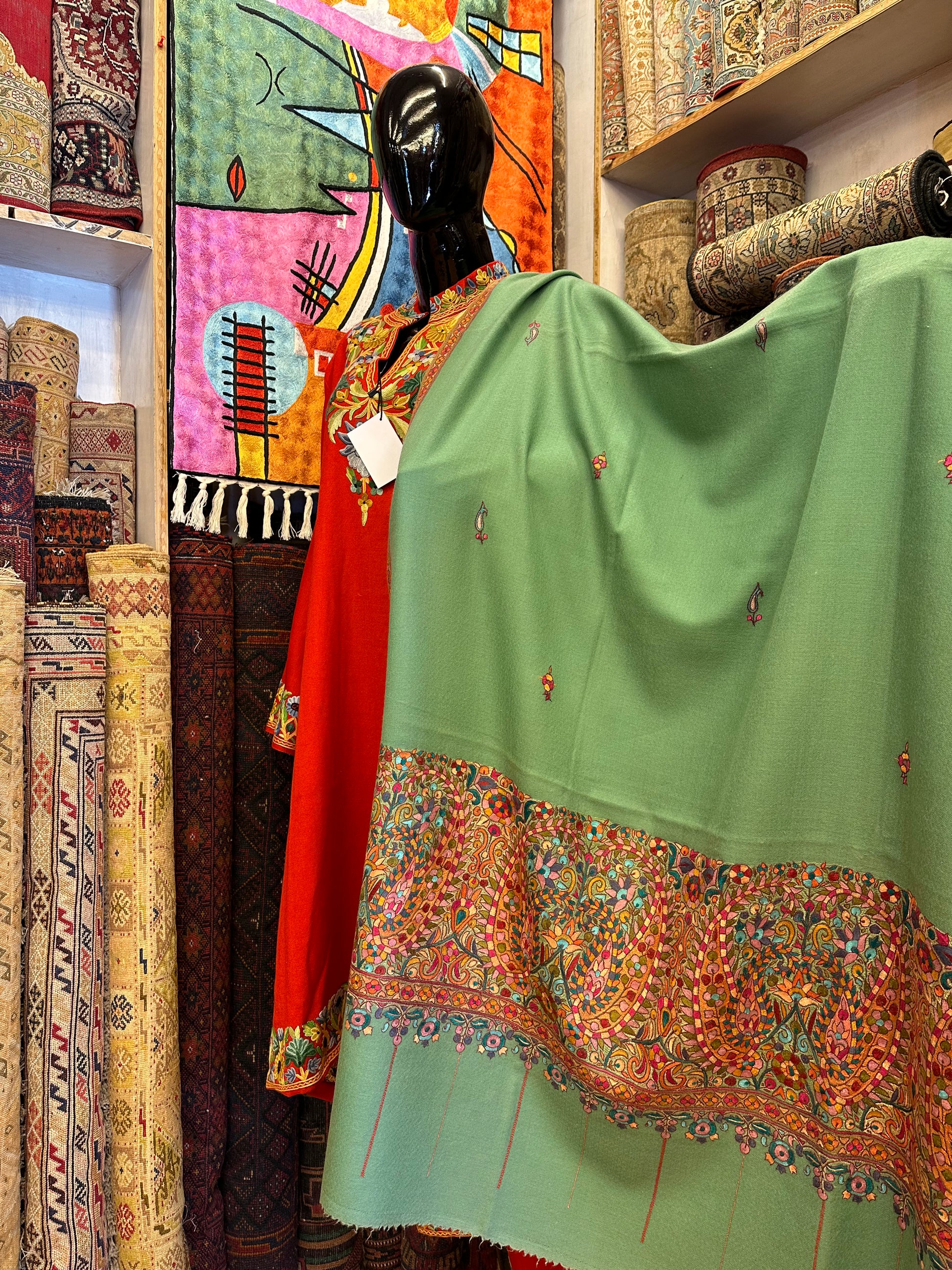 Turquoise Palla Paper Mache Shawl ArtAsiaHandicrafts