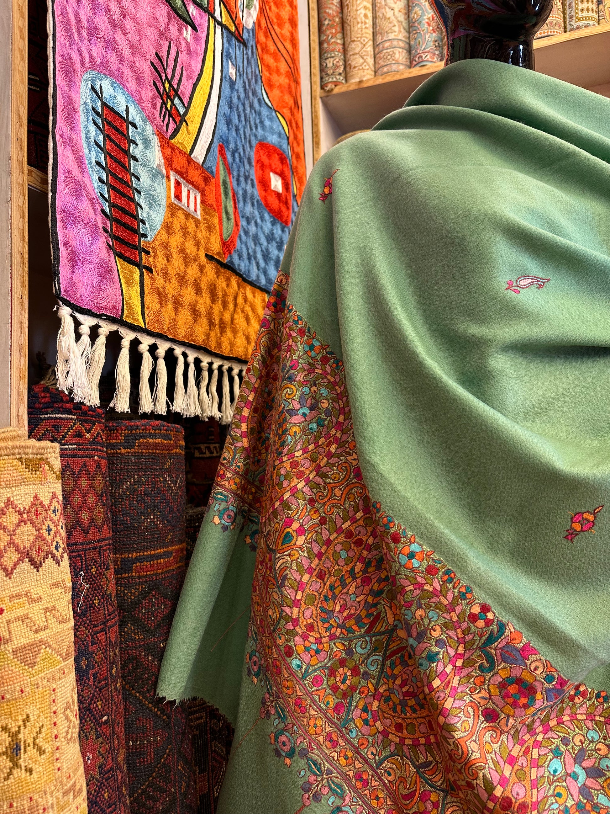 Turquoise Palla Paper Mache Shawl ArtAsiaHandicrafts