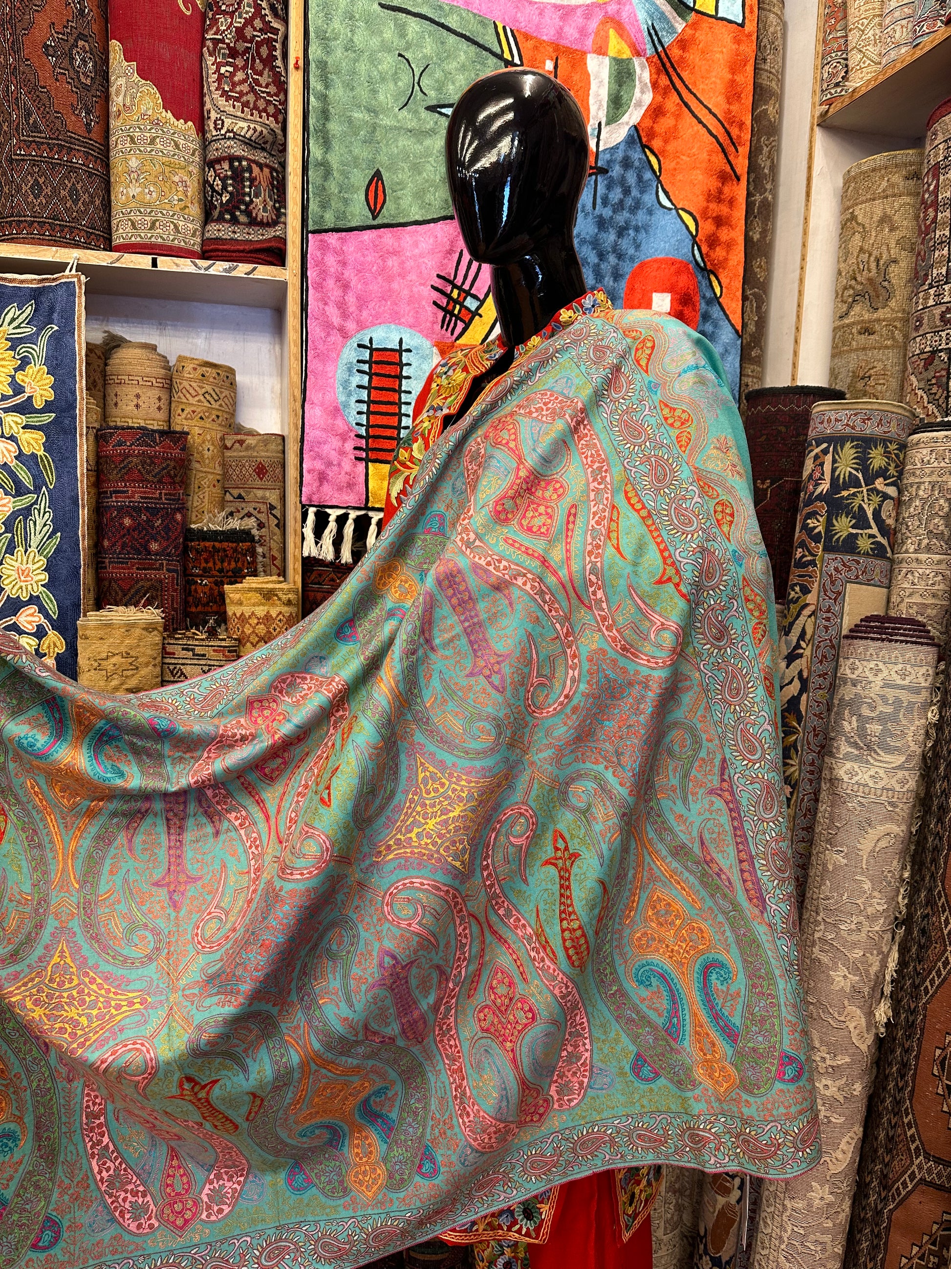 Turquoise Paper Mache Pashmina Shawl ArtAsiaHandicrafts