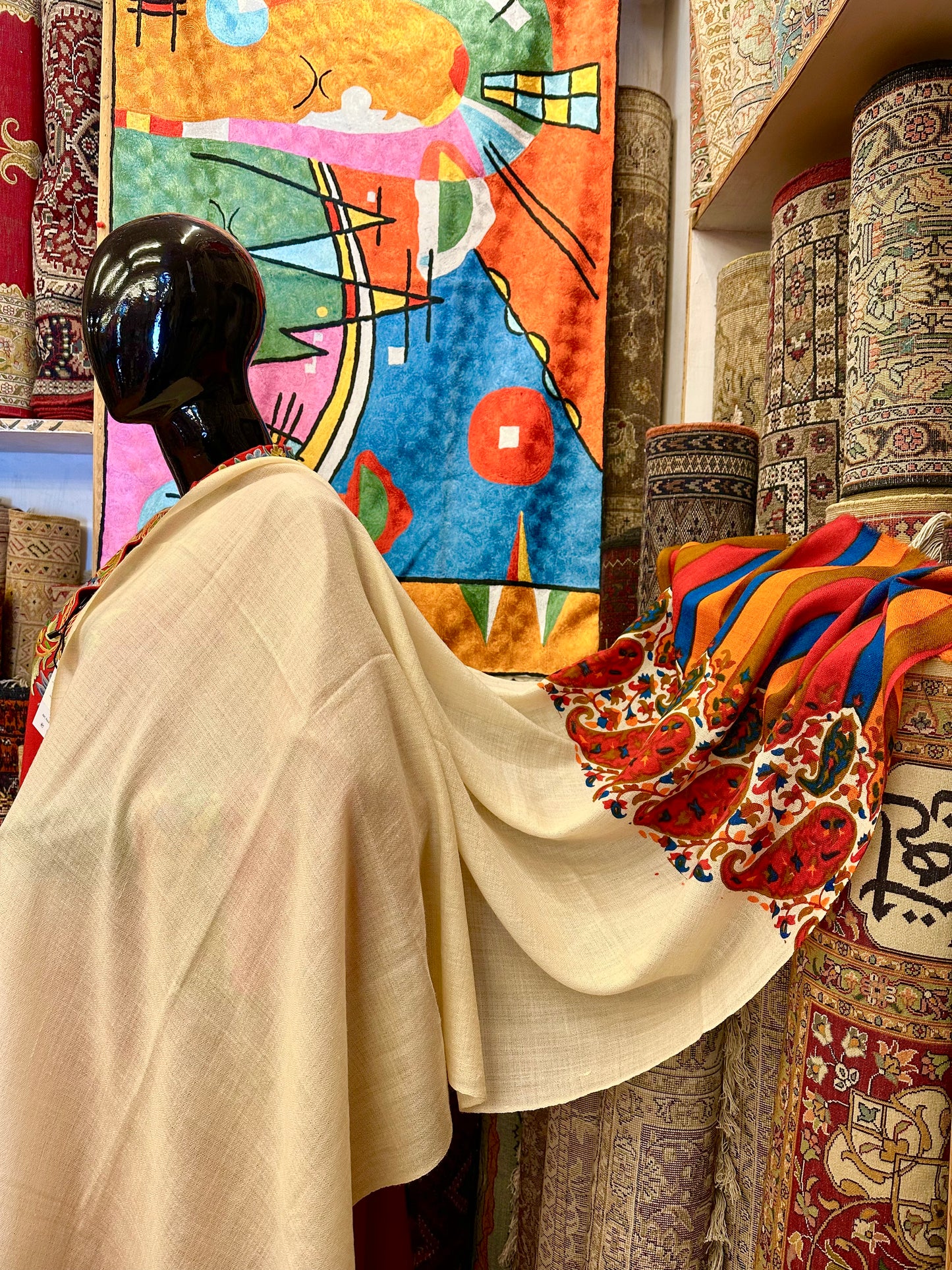 White Block Print Pashmina Scarf ArtAsiaHandicrafts