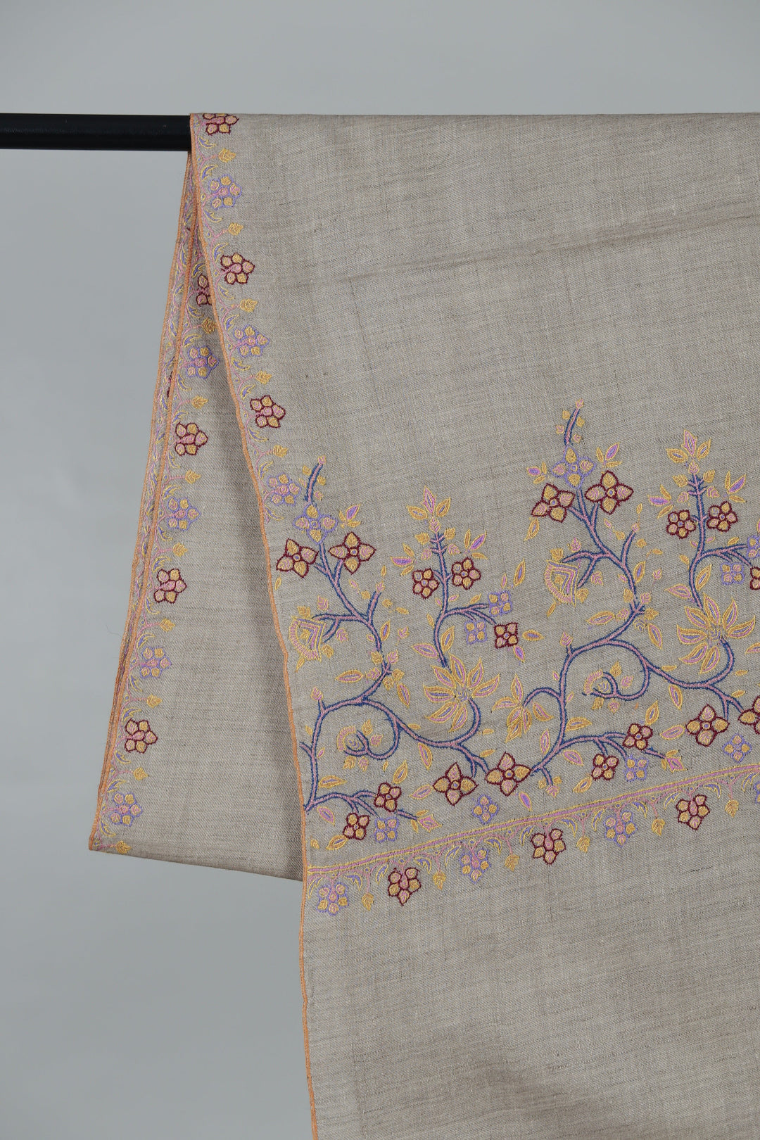 EMBELLISHED SOZNI ADORN SILVER BEIGE PASHMINA SHAWL