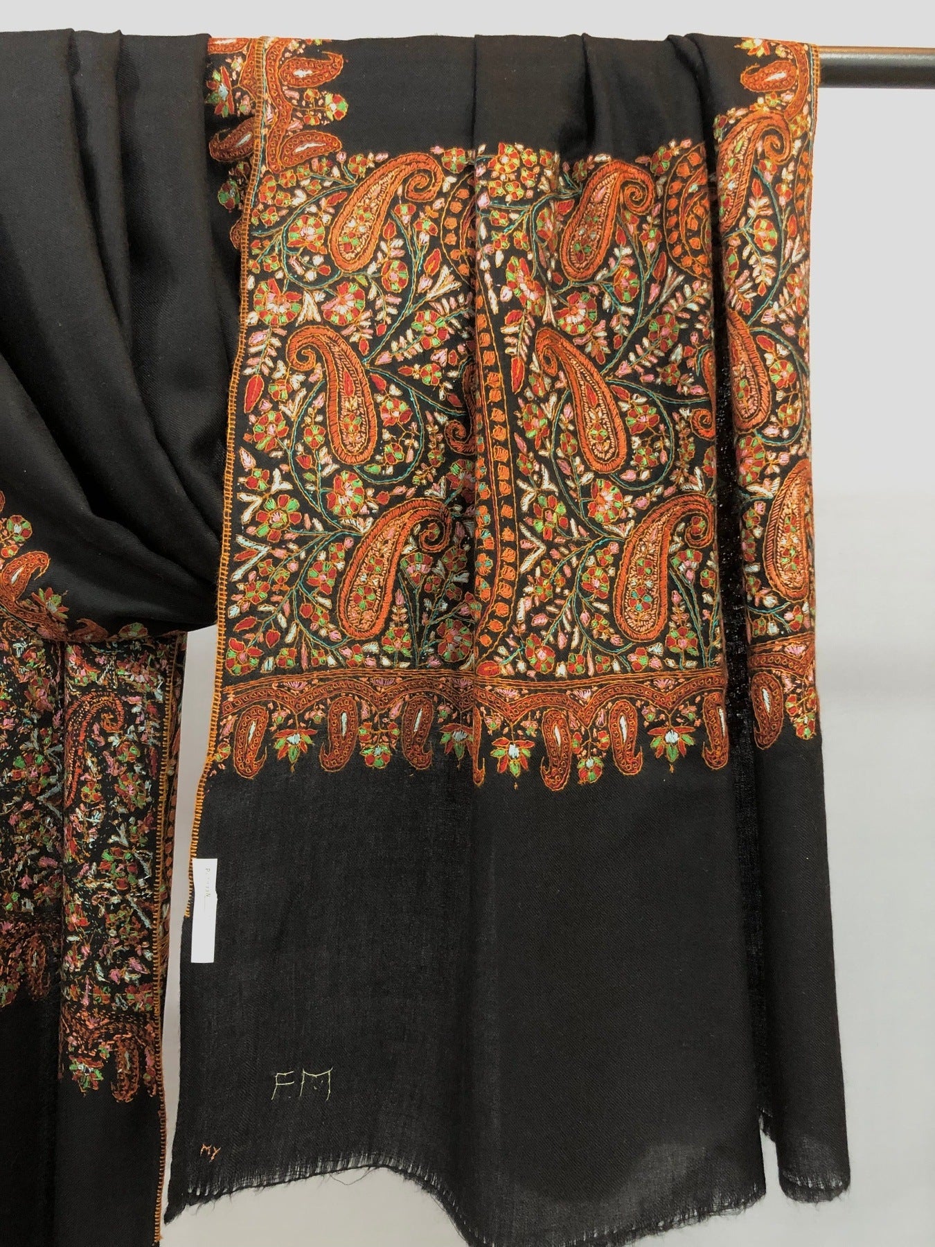 Black Sozni Palla Pashmina Shawl ArtAsiaHandicrafts
