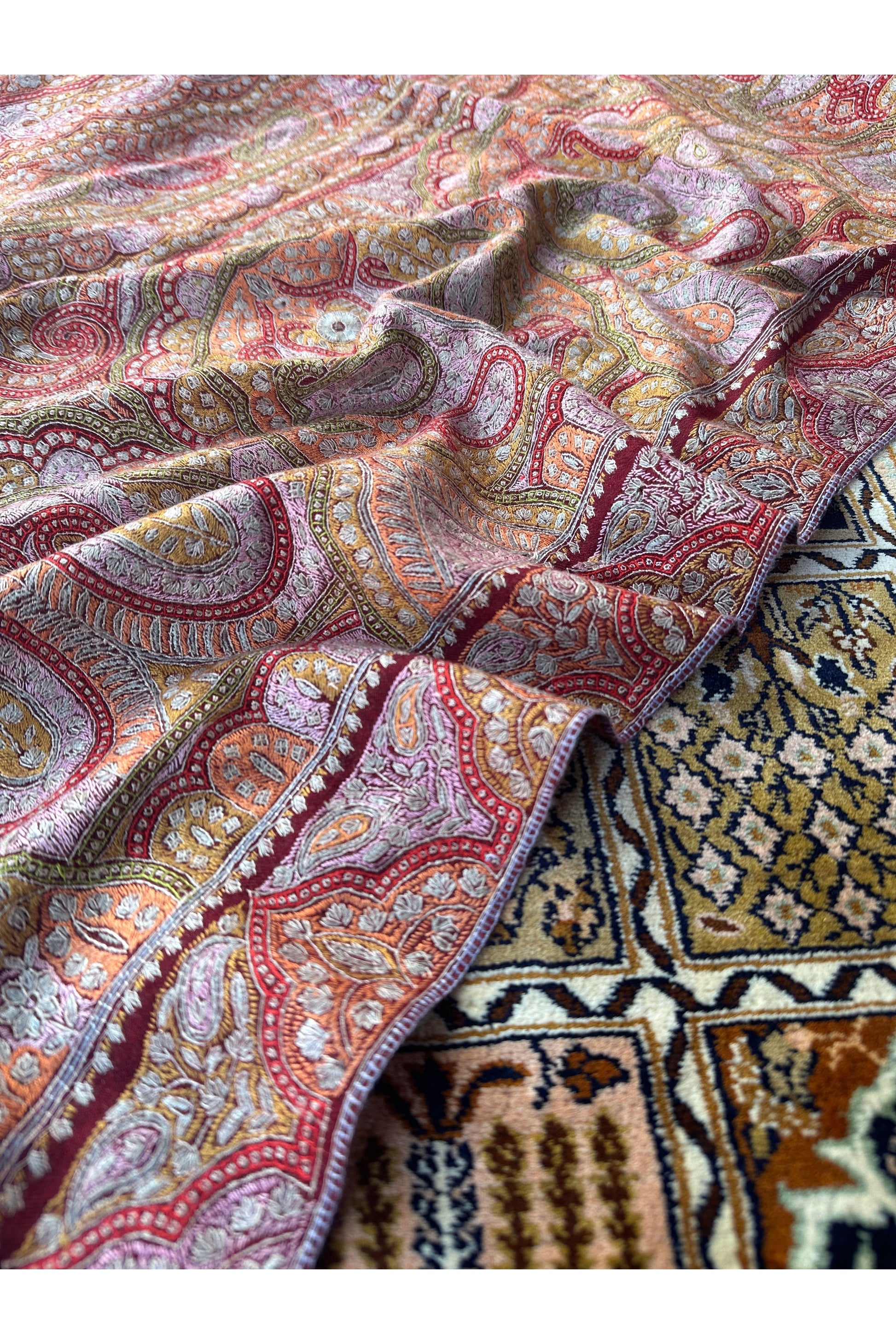Red Sozni Pashmina Shawl ArtAsiaHandicrafts