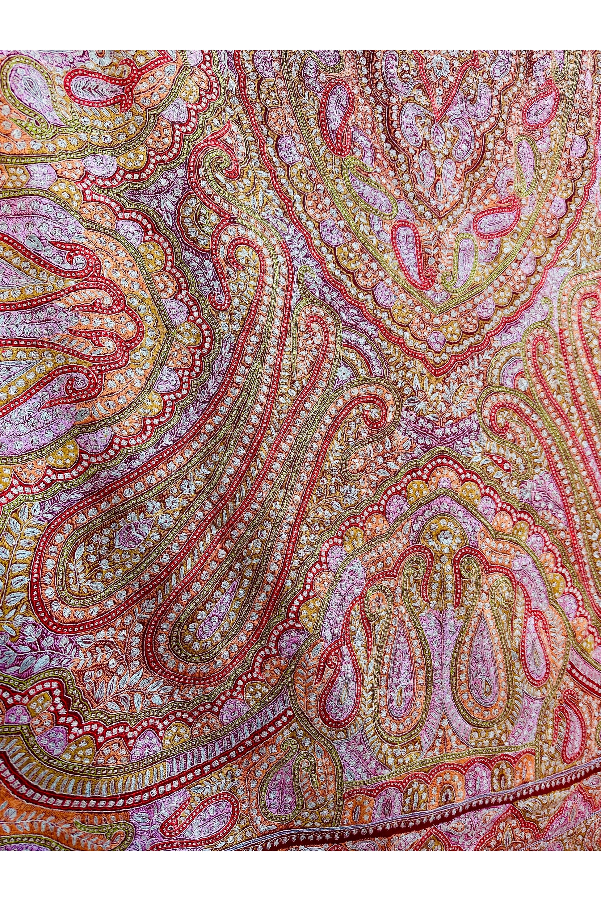 Red Sozni Pashmina Shawl ArtAsiaHandicrafts