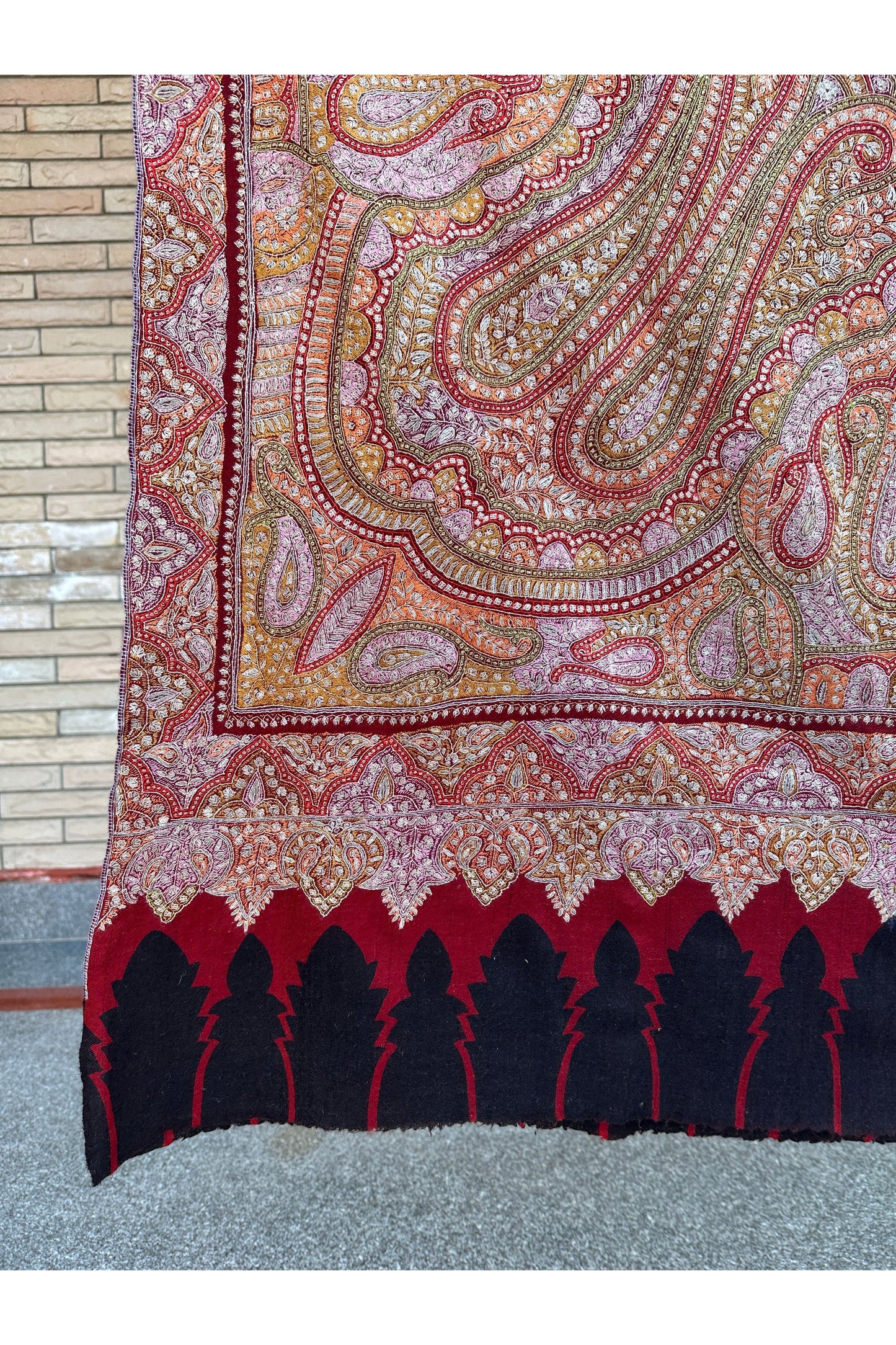 Red Sozni Pashmina Shawl ArtAsiaHandicrafts