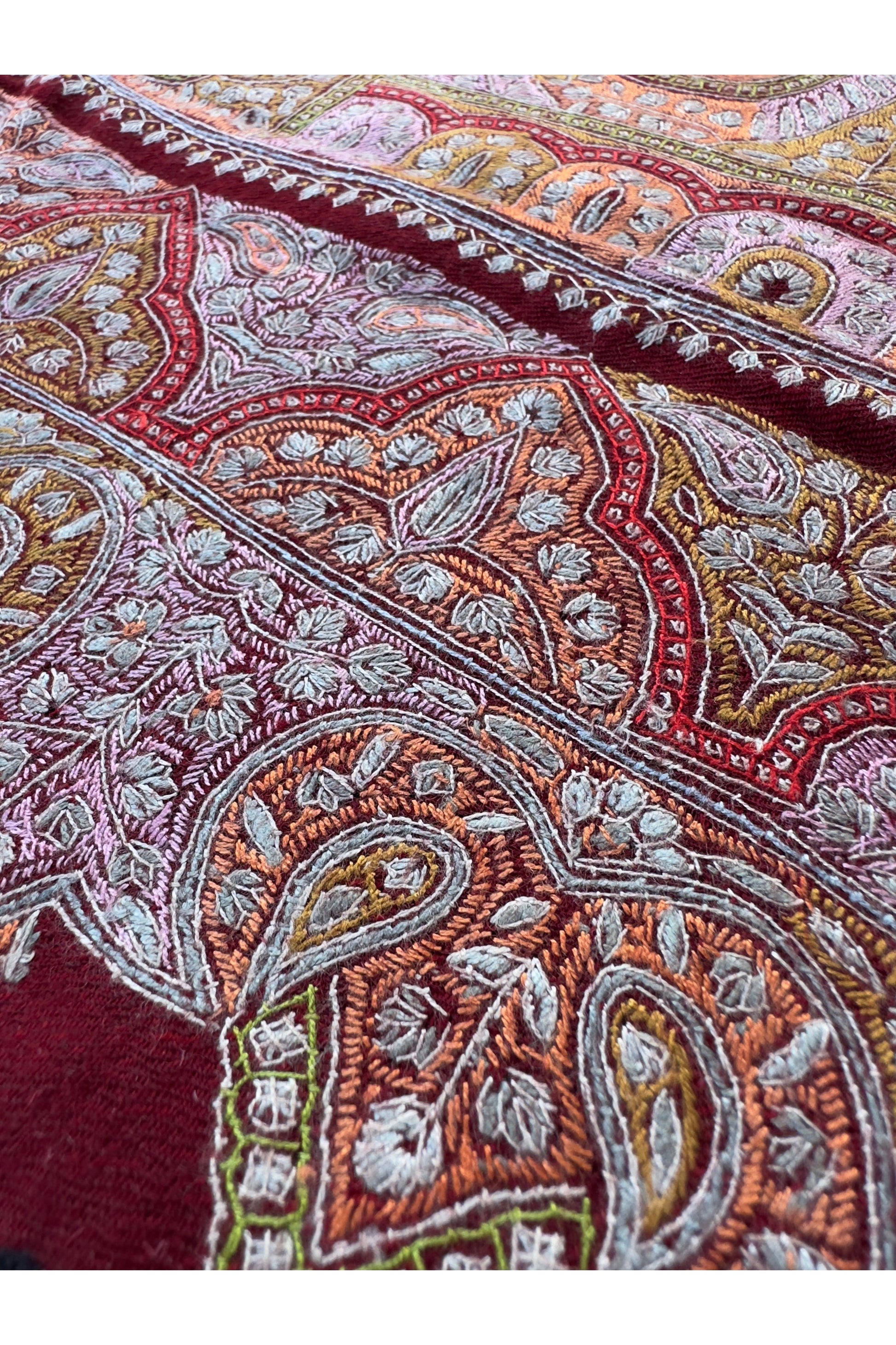 Red Sozni Pashmina Shawl ArtAsiaHandicrafts