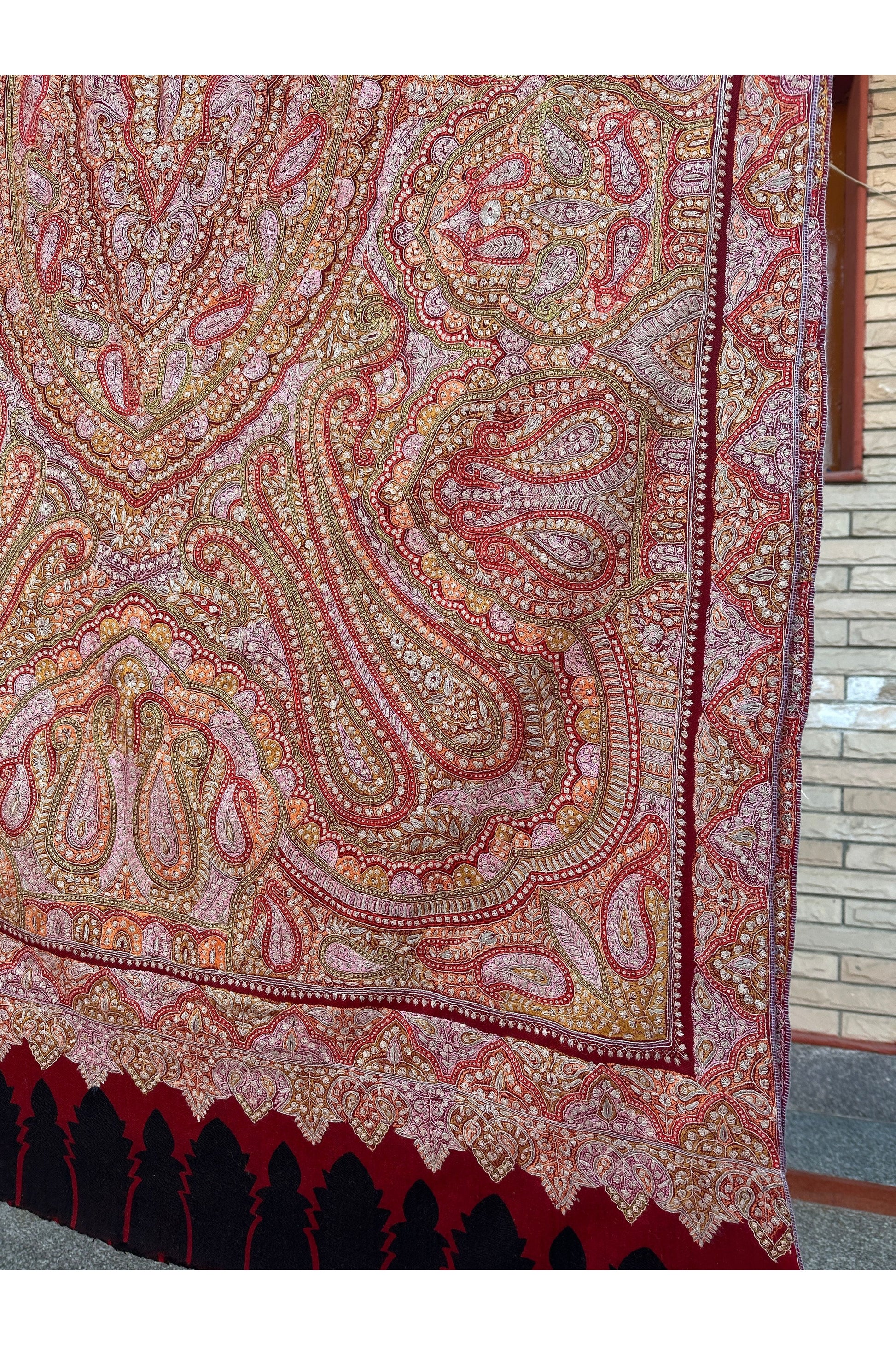 Red Sozni Pashmina Shawl ArtAsiaHandicrafts